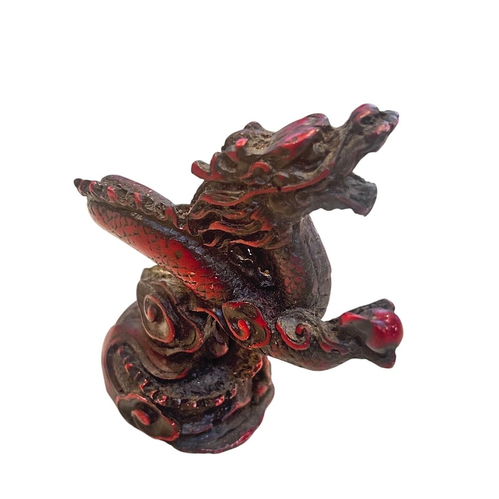 Red Black Dragon Figurine Mythical Creature Statue Fantasy Decor‎ 4"